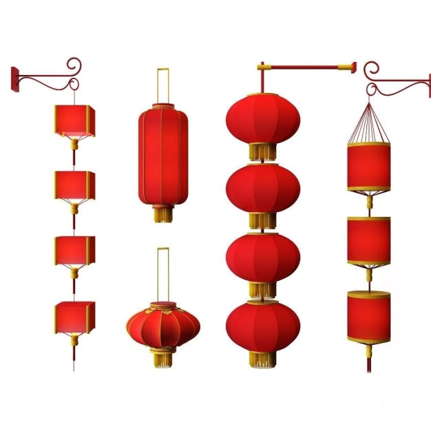 中式红灯笼装饰灯组合3d模型