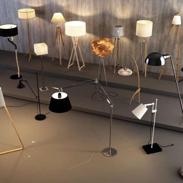 现代铁艺木质落地灯组合3D模型