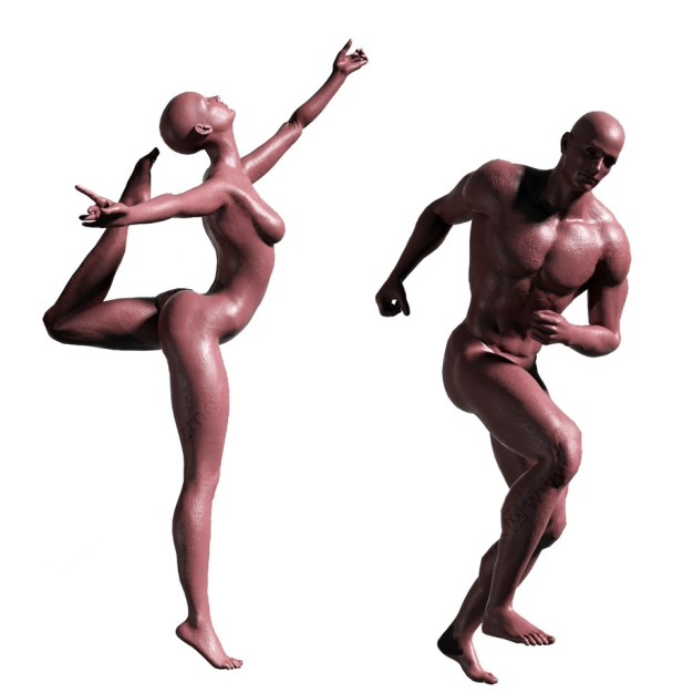 现代运动裸体人物雕塑3d模型