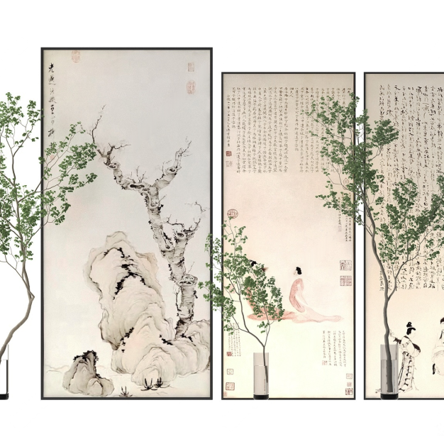 中式屏风组合3D模型