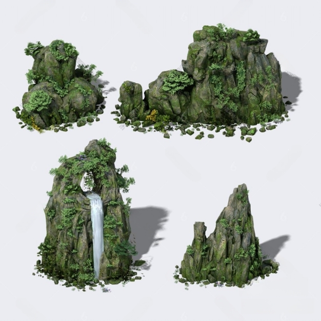 现代植物假山3D模型