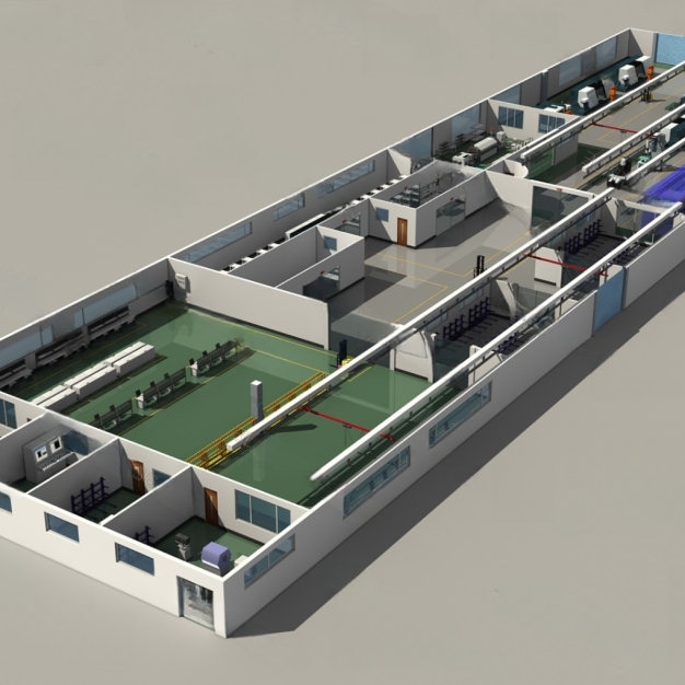 现代工厂车间3D模型