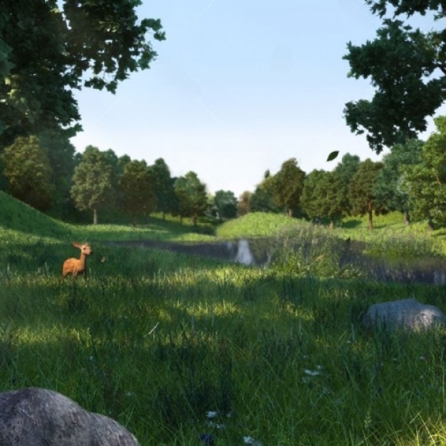 现代公园 草地 树木3D模型
