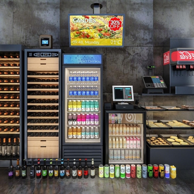现代酒柜 冰柜 蛋糕柜 饮料 收银机3D模型