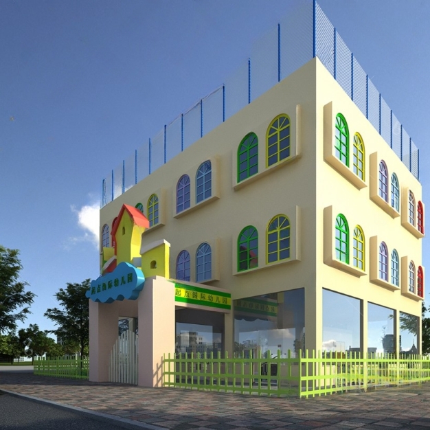 现代幼儿园建筑外观3D模型