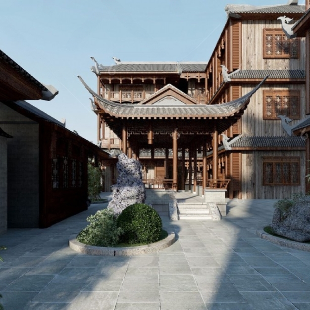 中式古建外观3D模型