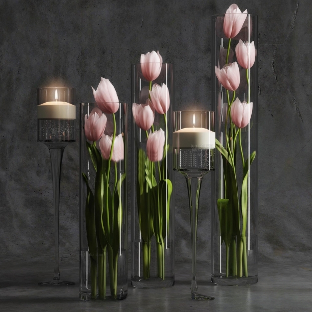 现代玻璃花瓶 花艺3D模型