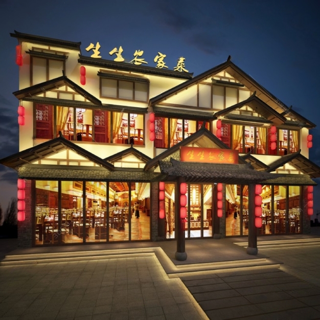 中式餐馆门头3D模型