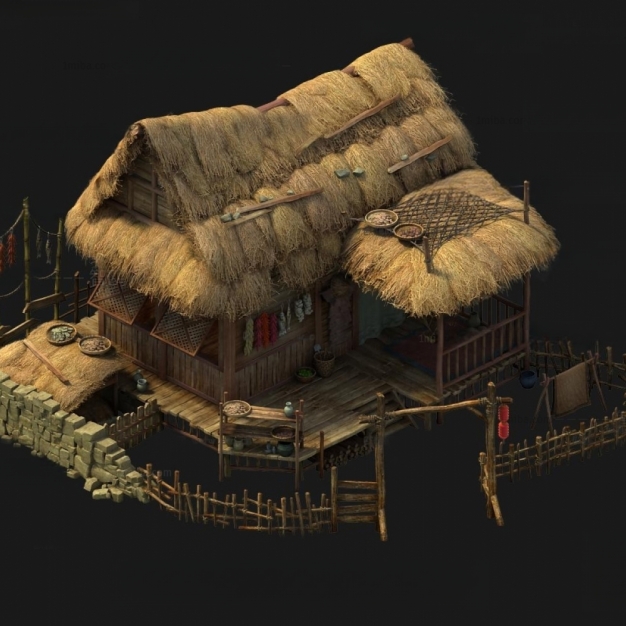 现代茅草屋 建筑外观3D模型