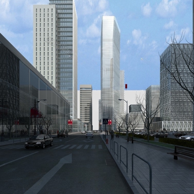 现代商业街道3D模型