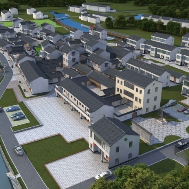 新中式住宅区鸟瞰3D模型