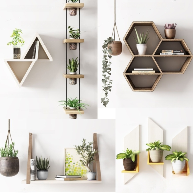 北欧壁柜 植物摆件3D模型