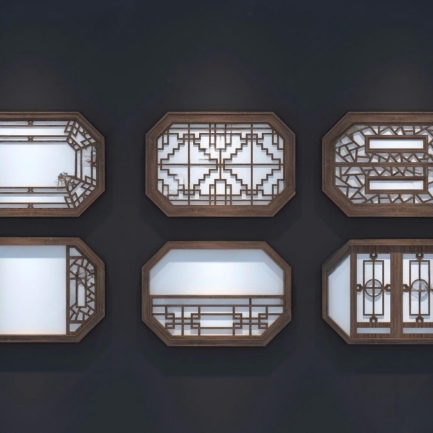 新中式雕花窗户组合3D模型