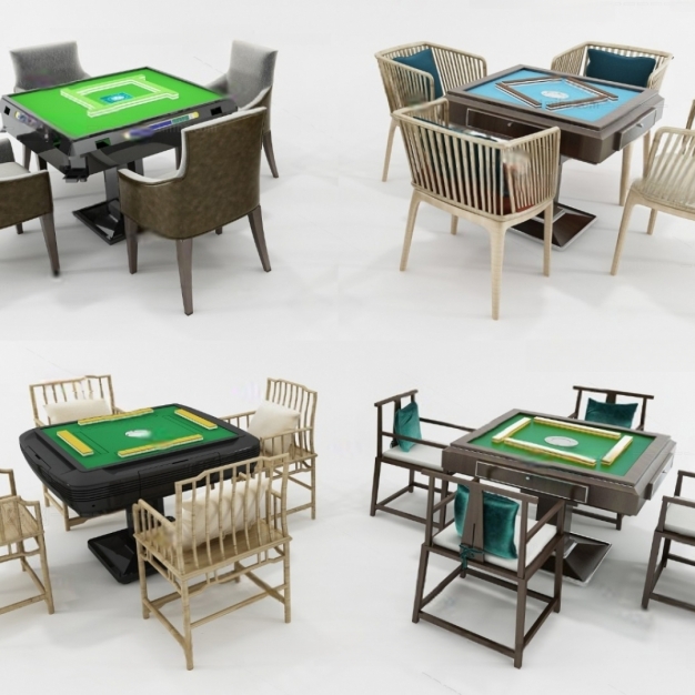 新中式麻将桌椅组合3D模型