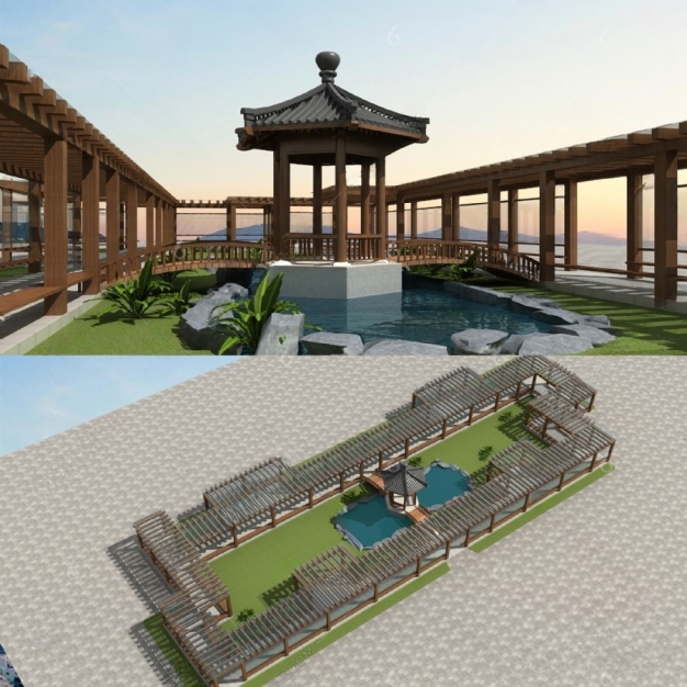 中式庭院景观3D模型