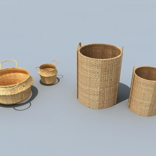 现代编织筐竹筐脏衣篮3D模型