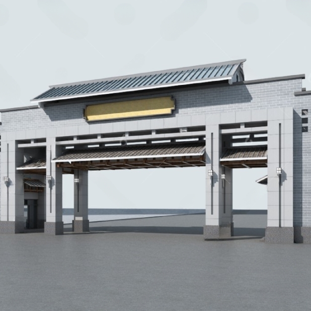 新中式建筑门头3D模型