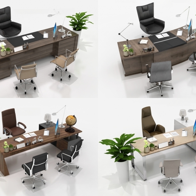 现代办公桌椅组合3D模型