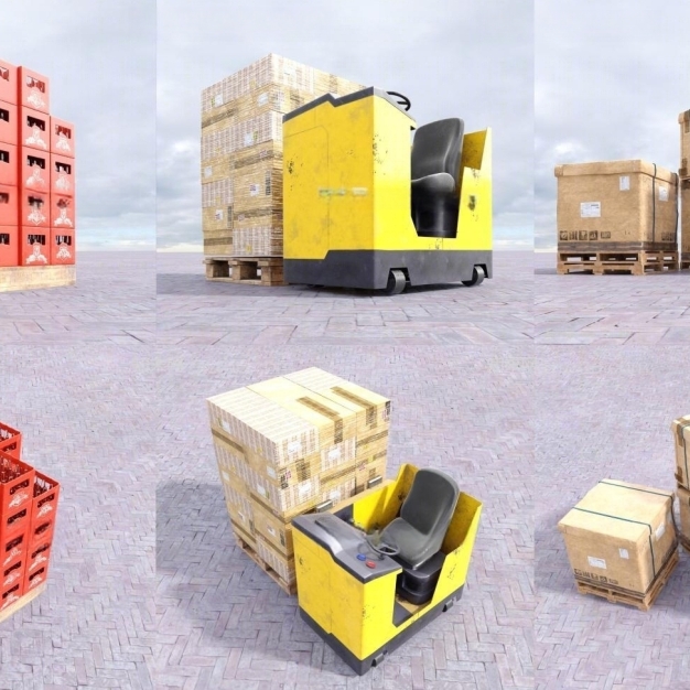 现代叉车货物 货架 3D模型