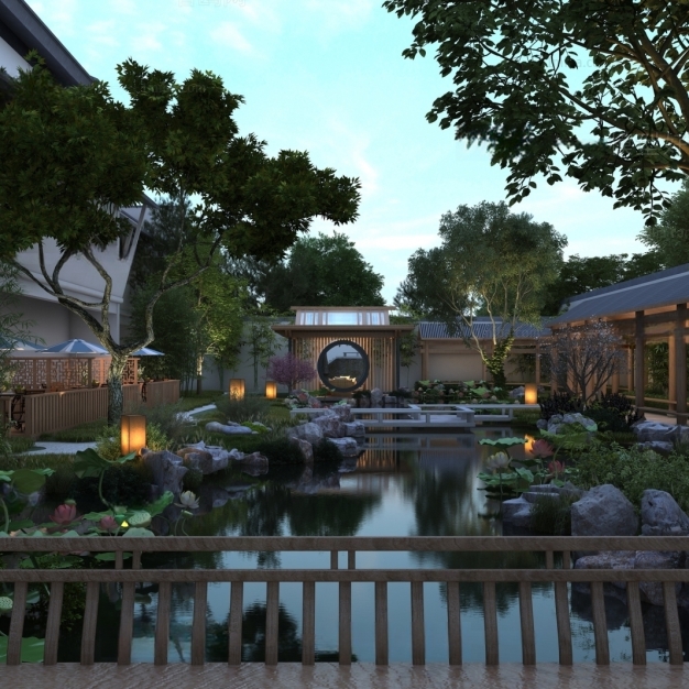 中式庭院景观3D模型