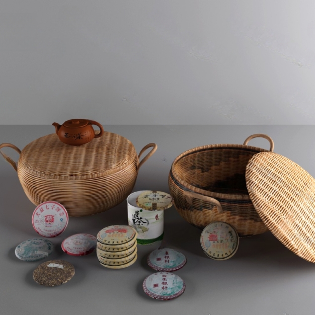 新中式茶叶 茶饼 编织筐3D模型