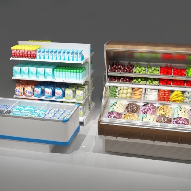 超市货架 生鲜柜 冰柜3D模型