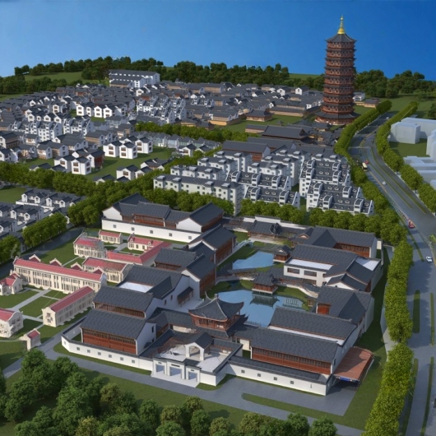 新中式古建鸟瞰3D模型
