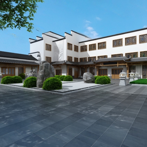 新中式建筑庭院外观3D模型