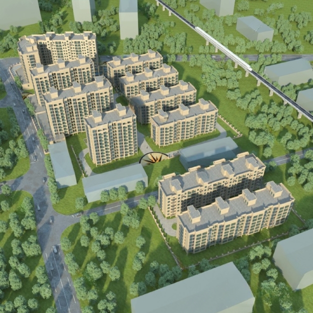 现代小区建筑鸟瞰3D模型
