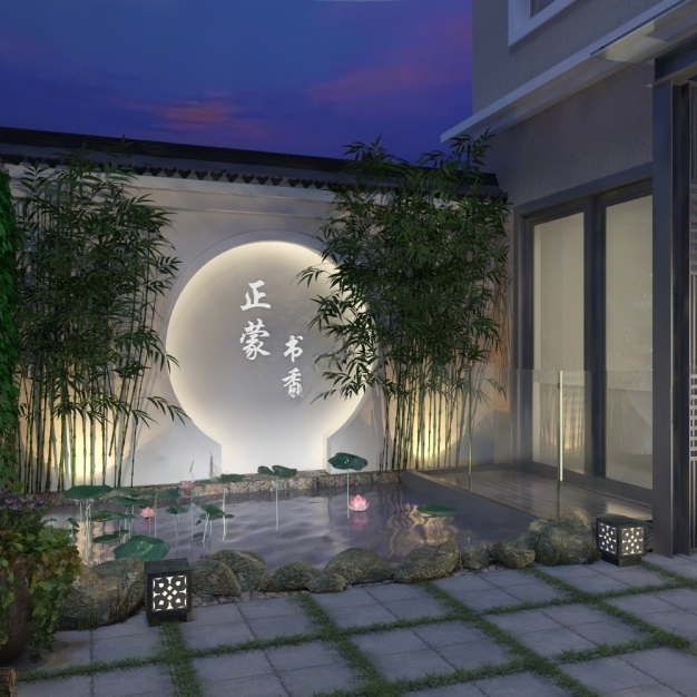 新中式阳台庭院3D模型