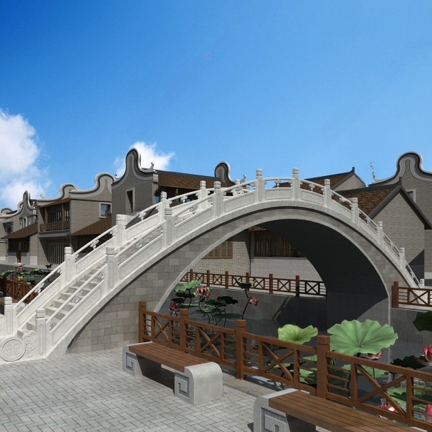 中式拱桥建筑3D模型