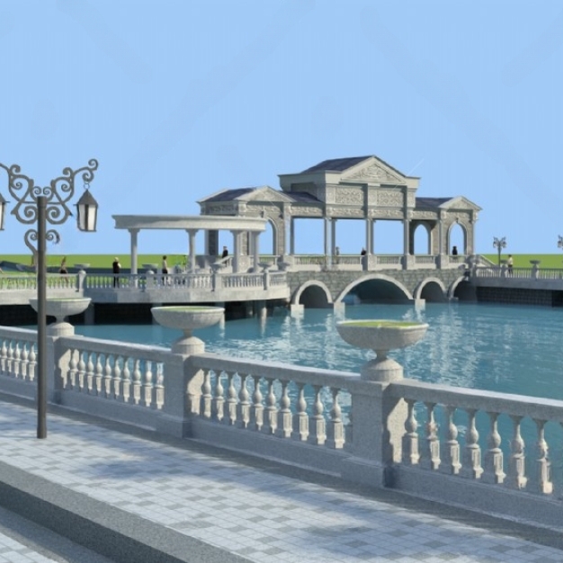 欧式户外人行桥 护栏3D3D模型
