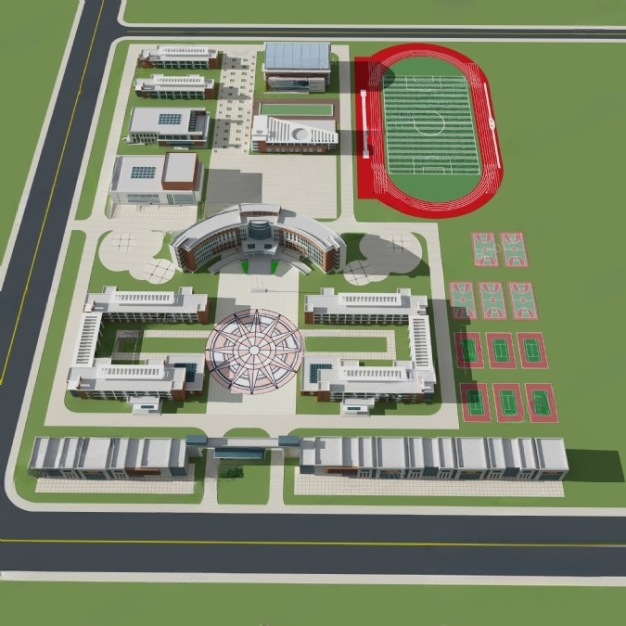 现代学校建筑鸟瞰3D模型