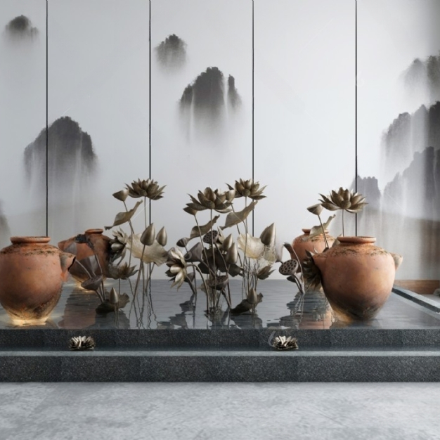 新中式园艺小品  水景3D模型