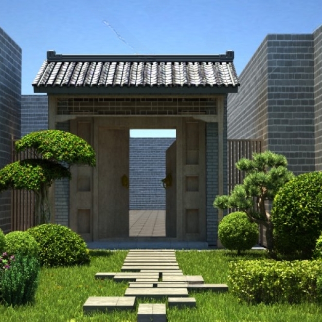 新中式门头庭院3D模型