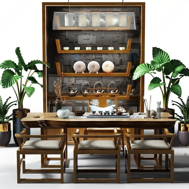 新中式茶桌椅3D模型