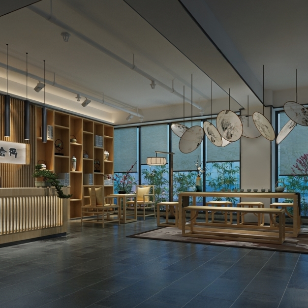 新中式SPA会所大厅3D模型