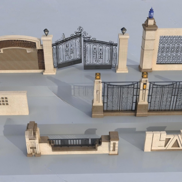 现代围栏 围墙 铁艺大门3D模型