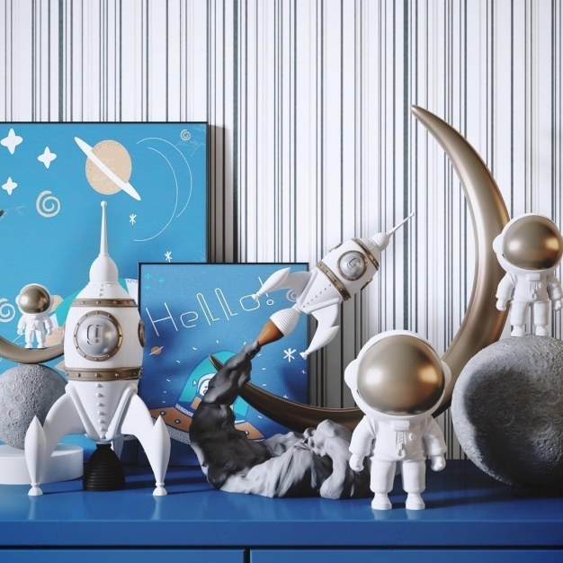 现代太空宇航员火箭摆件3D模型