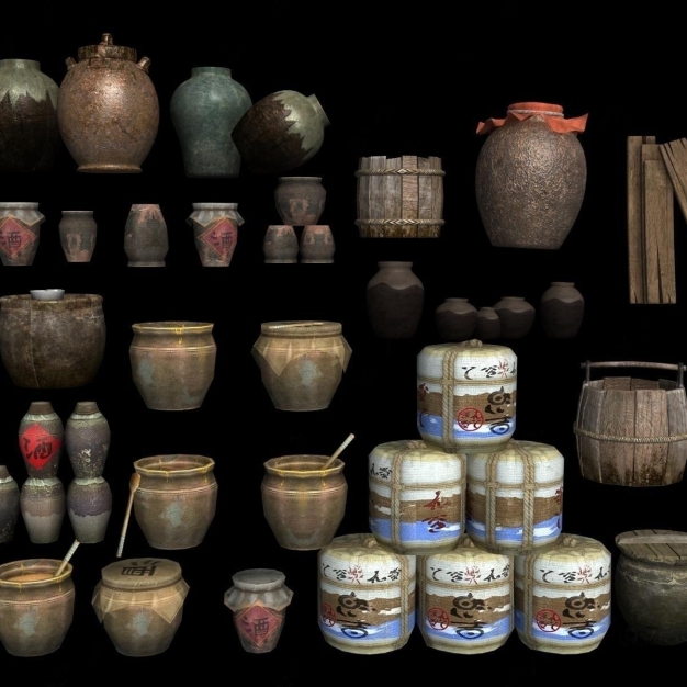 中式酒坛 瓦罐3D模型