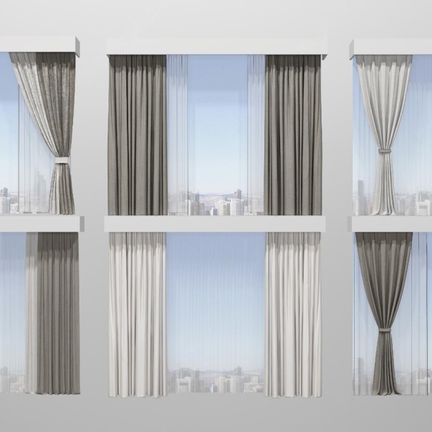 现代布艺窗帘组合3D模型