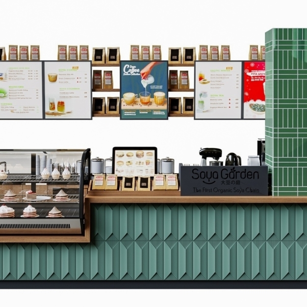 现代奶茶店收银台点餐台3D模型