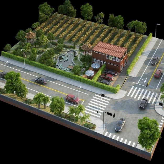 现代建筑鸟瞰3D模型