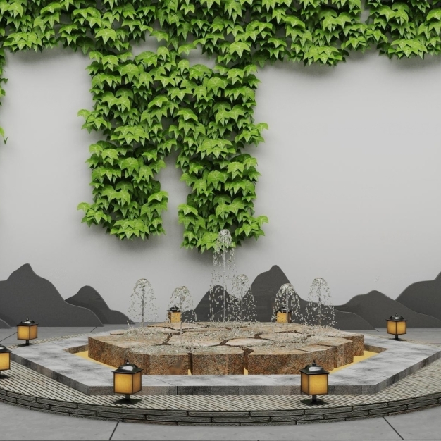 新中式景观喷泉小品3D模型
