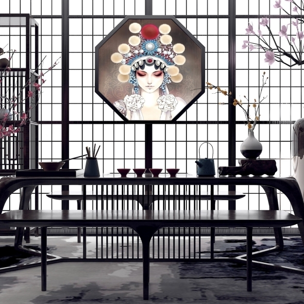 新中式书桌椅3D模型