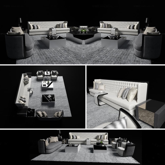 现代沙发茶几组合3D模型