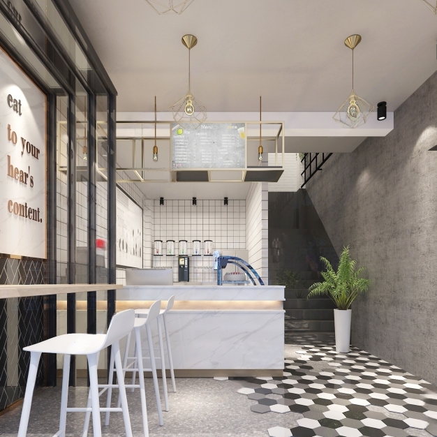 现代奶茶店3D模型