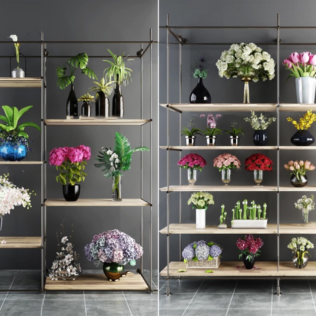 现代植物盆栽花瓶花架组合3D模型