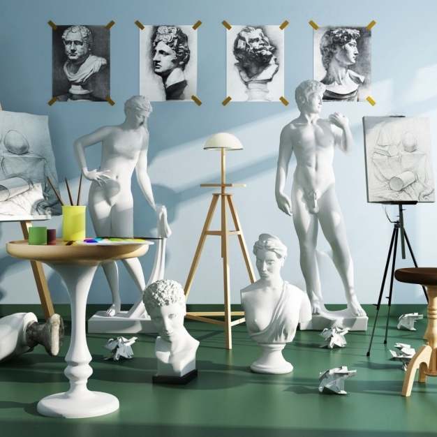 现代画板美术石膏雕塑3D模型