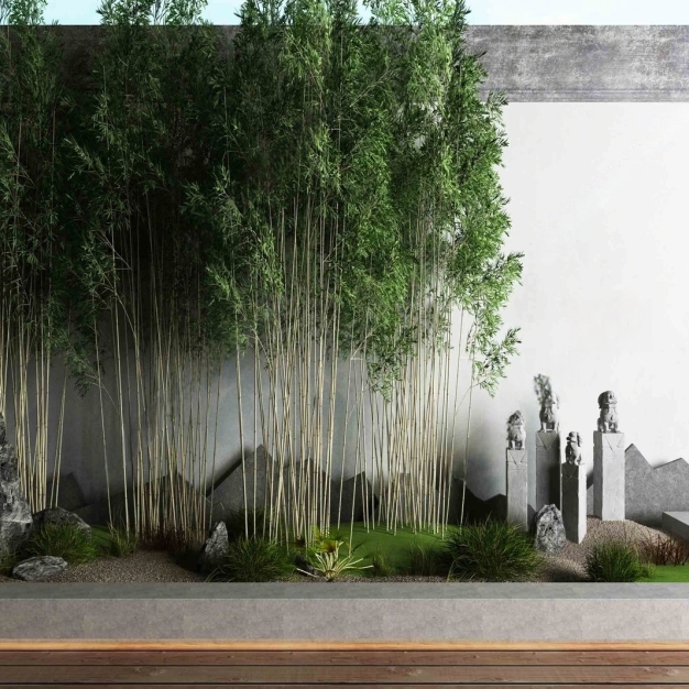 新中式竹子假山景观3D模型